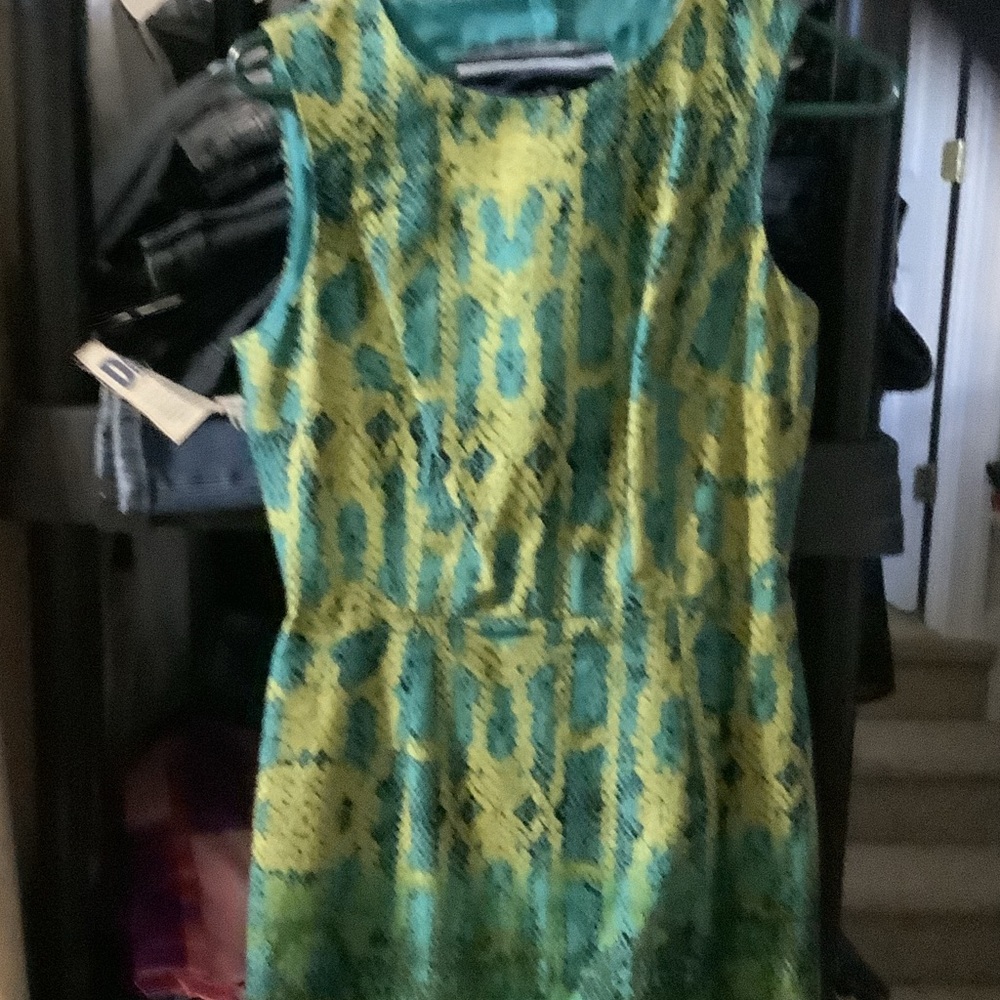 Muse Green and‎ Yellow Patterned Mini Dress